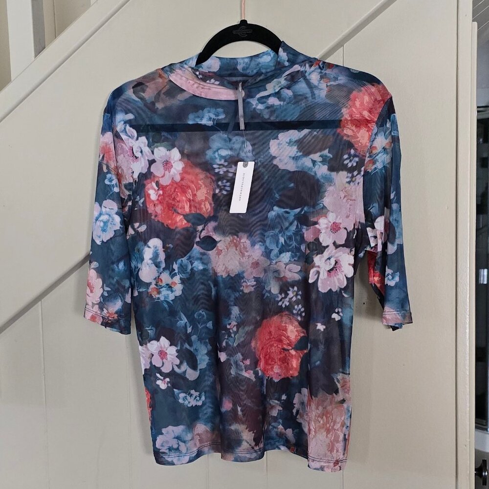 Anthropologie Mesh Top, Rare! NWT, Half-Sleeve, Mock Neck, Large